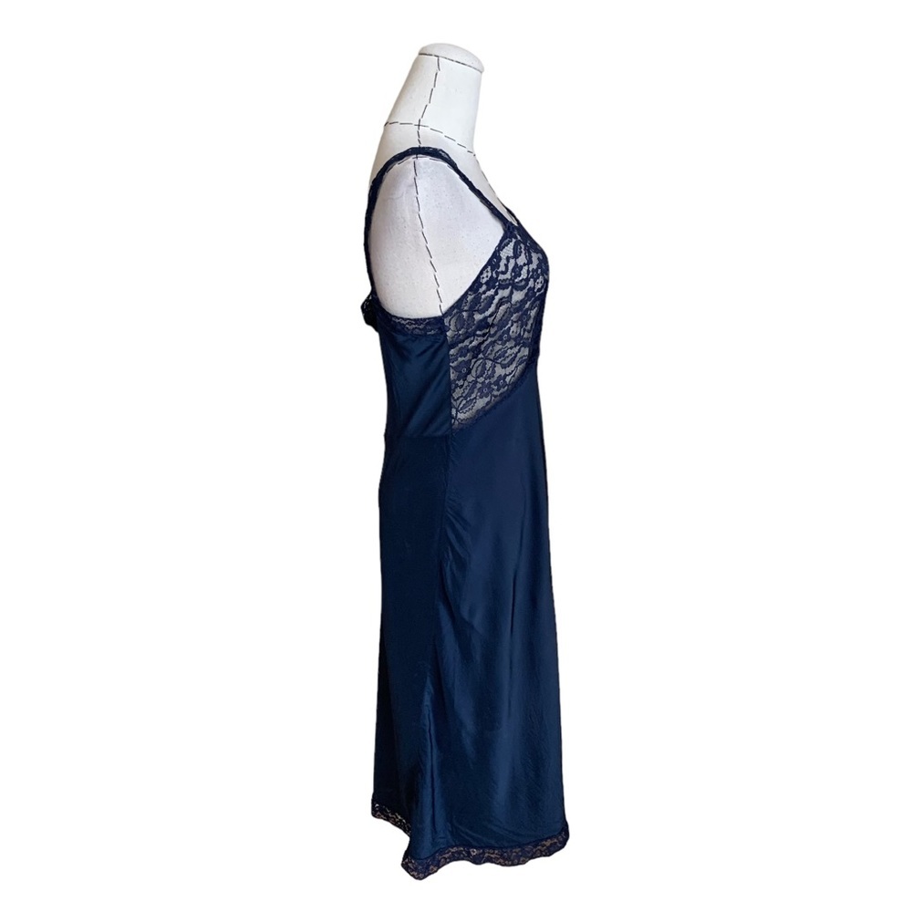 Vintage 30s 40s Navy Lace Slip Lingerie Boudouir Peignoir - Picture 6 of 11